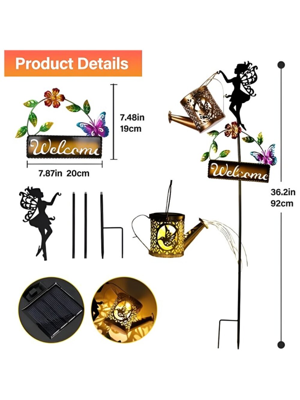 Solar Watering Can Lights,Hummingbird Solar Lantern Watering can - Picture 5 of 7
